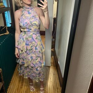 Floral Highneck Midi Dress